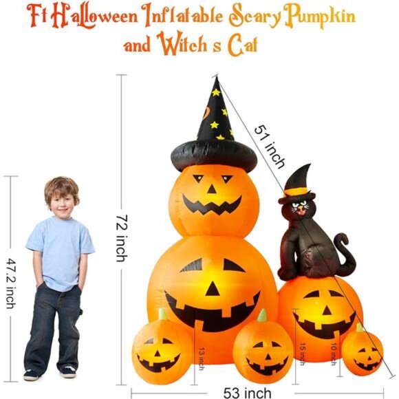 6 FT Halloween Inflatable Decorations Spooky Ghost Pumpkin Lighted and Witch's - Picture 2 of 7